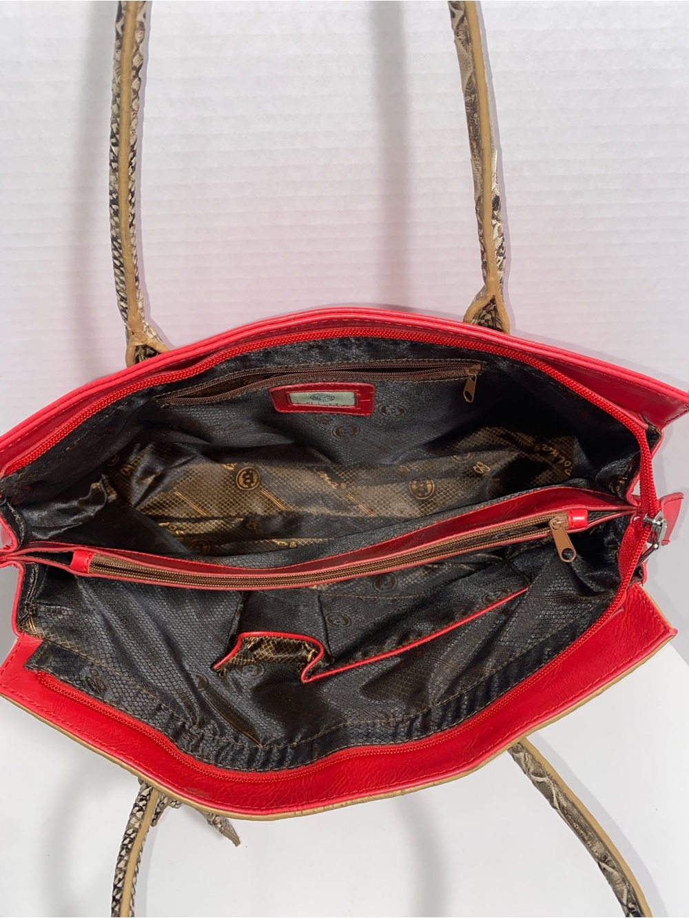 Bolma Red & Snake Print Satchel Handbag - Picture 8 of 8